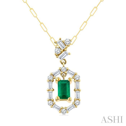 ASHI Emerald Shape Gemstone & Diamond Fashion Pendant 58855PPFGPDEMYG