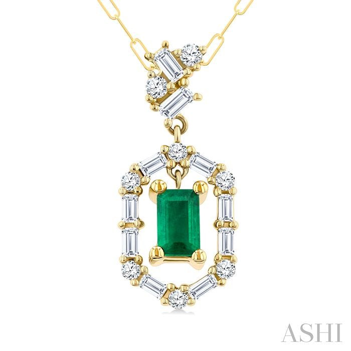 ASHI Emerald Shape Gemstone & Diamond Fashion Pendant 58855PPFGPDEMYG