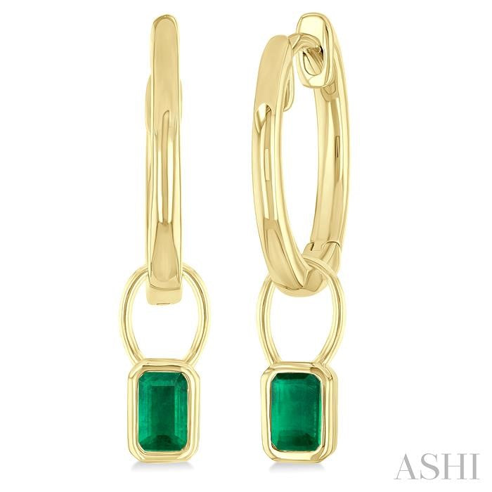 ASHI Emerald Shape Bezel Set Gemstone Huggie Fashion Earrings 58899PPF@EREMYG-OC