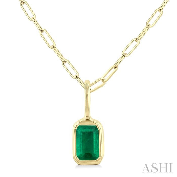 ASHI Emerald Shape Bezel Set Paperclip Gemstone Fashion Pendant 58899PPF@PDEMYG-OC