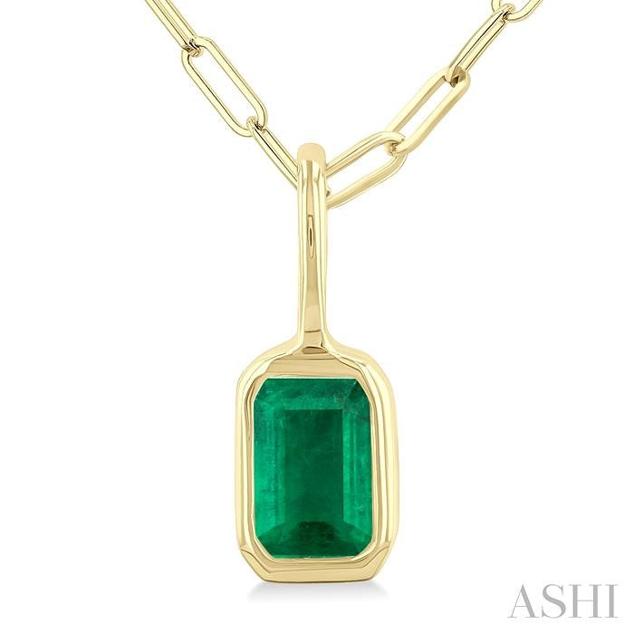 ASHI Emerald Shape Bezel Set Paperclip Gemstone Fashion Pendant 58899PPF@PDEMYG-OC