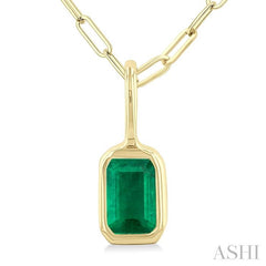 ASHI Emerald Shape Bezel Set Paperclip Gemstone Fashion Pendant 58899PPF@PDEMYG-OC