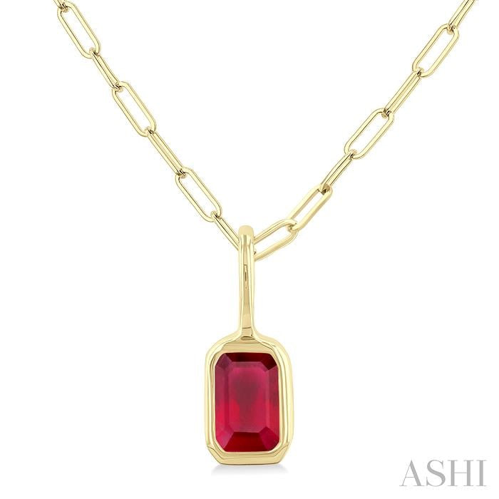 ASHI Emerald Shape Bezel Set Paperclip Gemstone Fashion Pendant 58899PPF@PDRBYG-OC