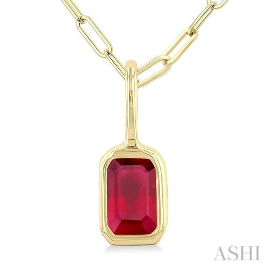 ASHI Emerald Shape Bezel Set Paperclip Gemstone Fashion Pendant 58899PPF@PDRBYG-OC