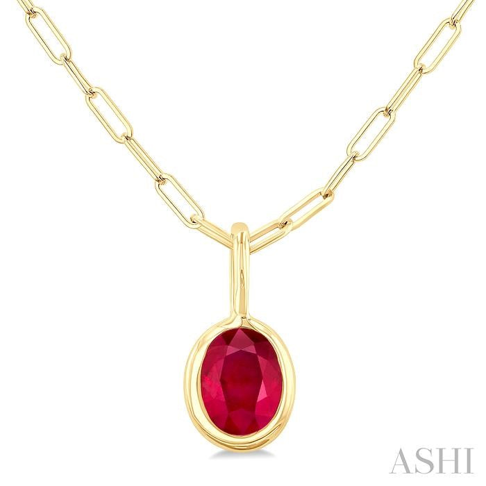 ASHI Oval Shape Bezel Set Paperclip Gemstone Fashion Pendant 58899PPF@PDRBYG-OV