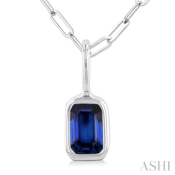 ASHI Emerald Shape Bezel Set Paperclip Gemstone Fashion Pendant 58899PPF@PDSPWG-OC