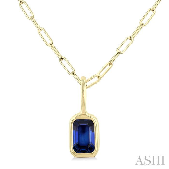 ASHI Emerald Shape Bezel Set Paperclip Gemstone Fashion Pendant 58899PPF@PDSPYG-OC