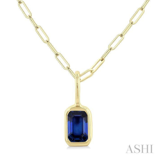 ASHI Emerald Shape Bezel Set Paperclip Gemstone Fashion Pendant 58899PPF@PDSPYG-OC