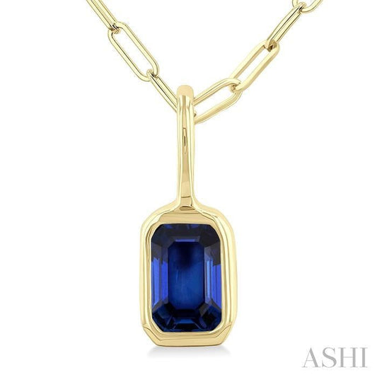 ASHI Emerald Shape Bezel Set Paperclip Gemstone Fashion Pendant 58899PPF@PDSPYG-OC