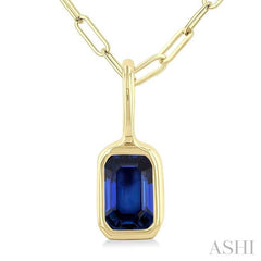 ASHI Emerald Shape Bezel Set Paperclip Gemstone Fashion Pendant 58899PPF@PDSPYG-OC