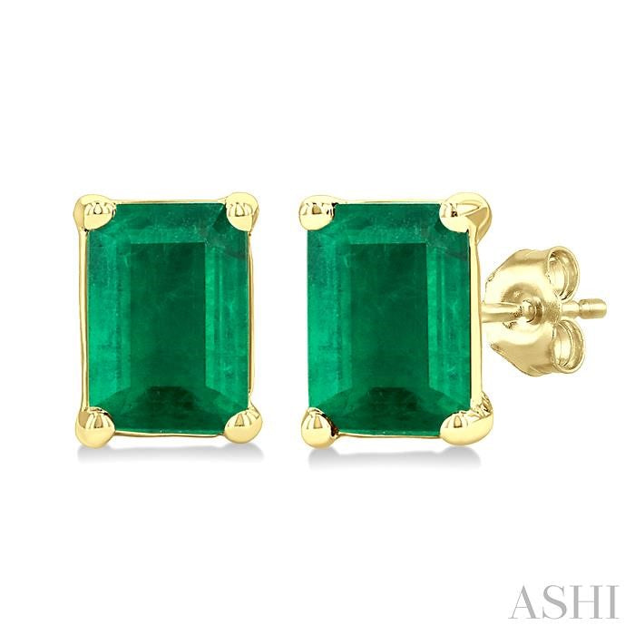 ASHI Emerald Shape Gemstone Stud Earrings 58909PPF@EREMYG-OC