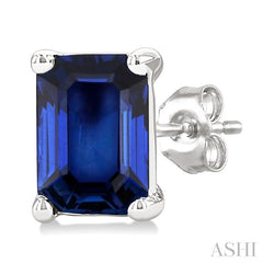 ASHI Emerald Shape Gemstone Stud Earrings 58909PPF@ERSPWG-OC