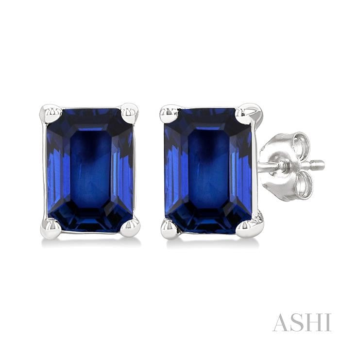 ASHI Emerald Shape Gemstone Stud Earrings 58909PPF@ERSPWG-OC