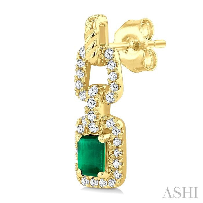 ASHI Emerald Shape Gemstone & Diamond Link Earrings 58946PPFGEREMYG