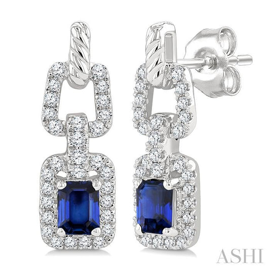 ASHI Emerald Shape Gemstone & Diamond Link Earrings 58946PPFGERSPWG