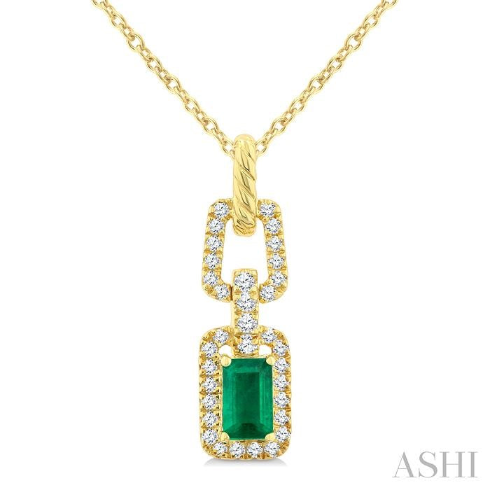 ASHI Emerald Shape Gemstone & Diamond Link Pendant 58948PPFGPDEMYG