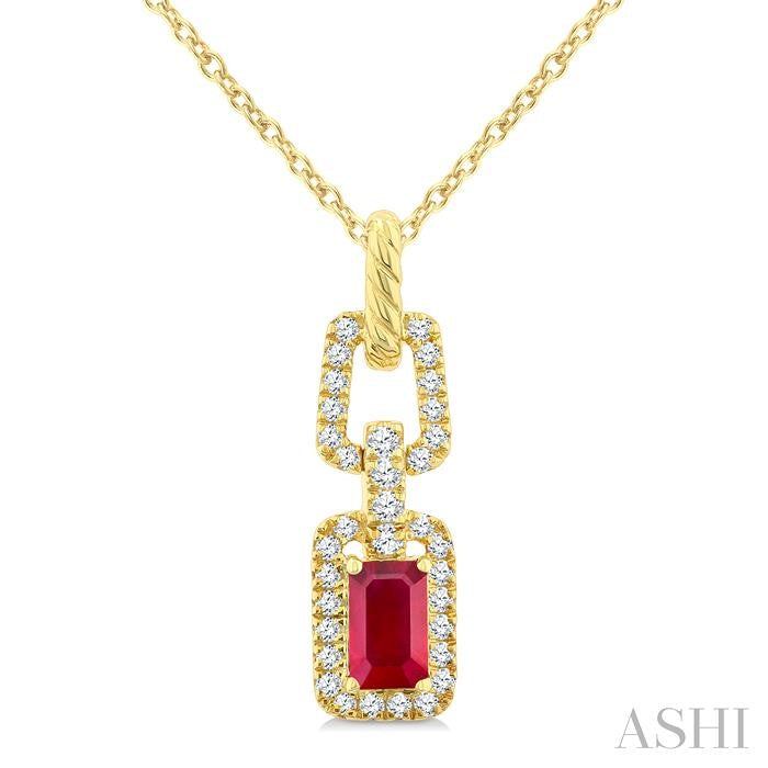 ASHI Emerald Shape Gemstone & Diamond Link Pendant 58948PPFGPDRBYG