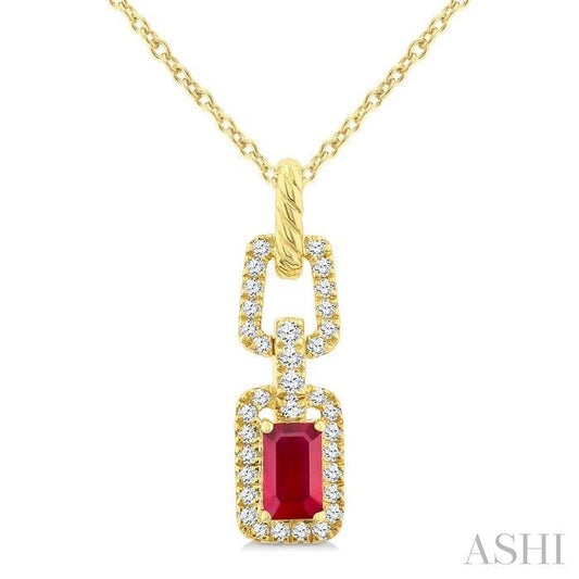 ASHI Emerald Shape Gemstone & Diamond Link Pendant 58948PPFGPDRBYG
