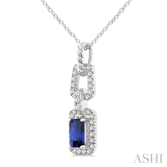 ASHI Emerald Shape Gemstone & Diamond Link Pendant 58948PPFGPDSPWG