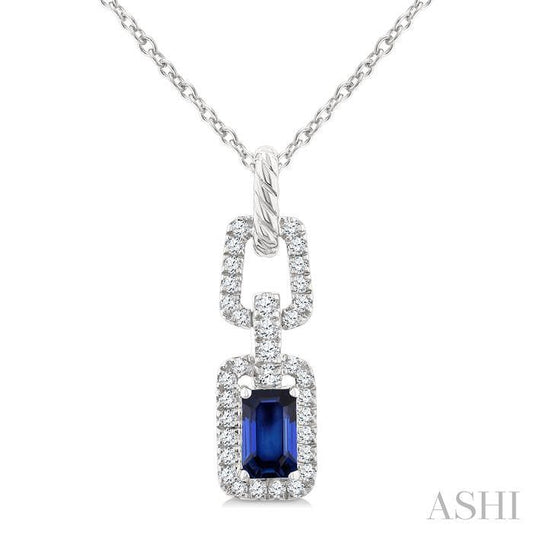 ASHI Emerald Shape Gemstone & Diamond Link Pendant 58948PPFGPDSPWG