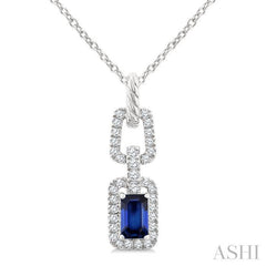 ASHI Emerald Shape Gemstone & Diamond Link Pendant 58948PPFGPDSPWG