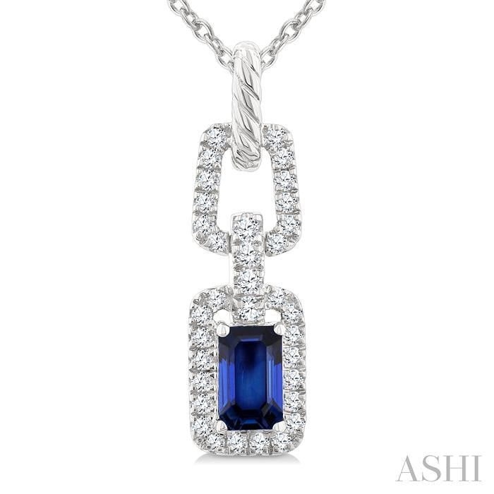 ASHI Emerald Shape Gemstone & Diamond Link Pendant 58948PPFGPDSPWG