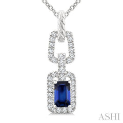 ASHI Emerald Shape Gemstone & Diamond Link Pendant 58948PPFGPDSPWG