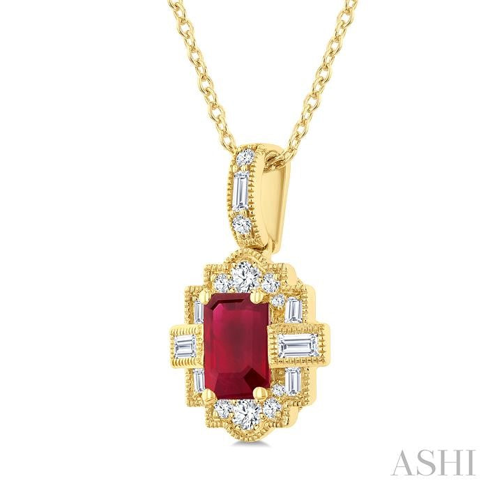 ASHI Emerald Shape Gemstone & Diamond Pendant 58976PPFGPDRBYG