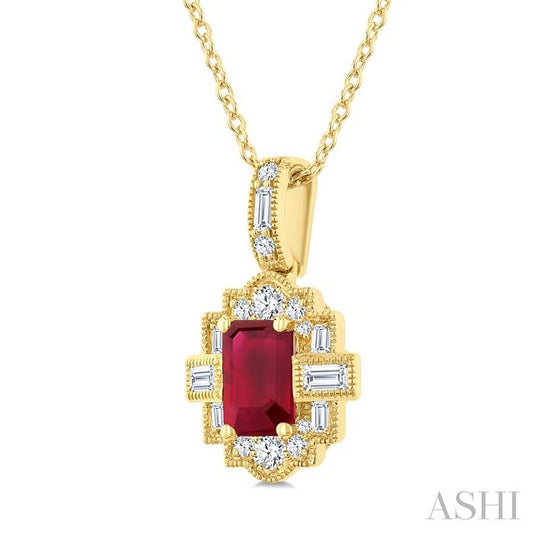 ASHI Emerald Shape Gemstone & Diamond Pendant 58976PPFGPDRBYG