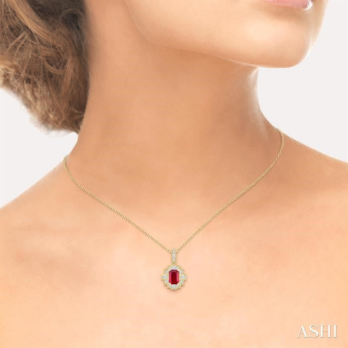 ASHI Emerald Shape Gemstone & Diamond Pendant 58976PPFGPDRBYG