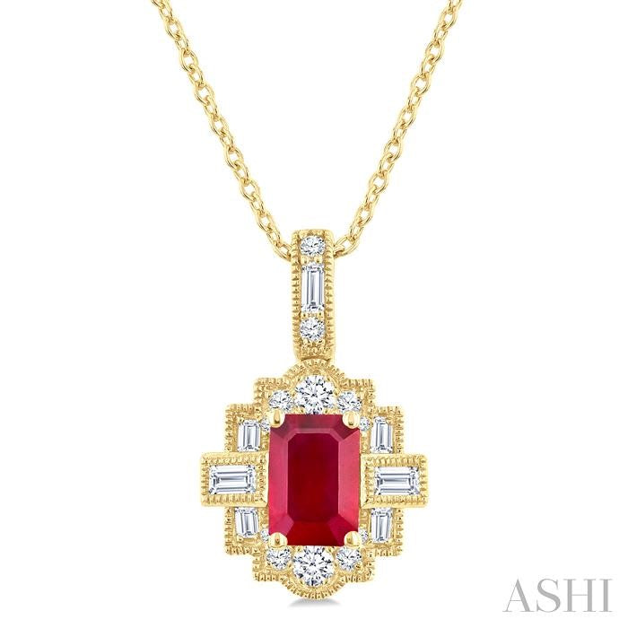 ASHI Emerald Shape Gemstone & Diamond Pendant 58976PPFGPDRBYG