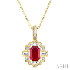 ASHI Emerald Shape Gemstone & Diamond Pendant 58976PPFGPDRBYG