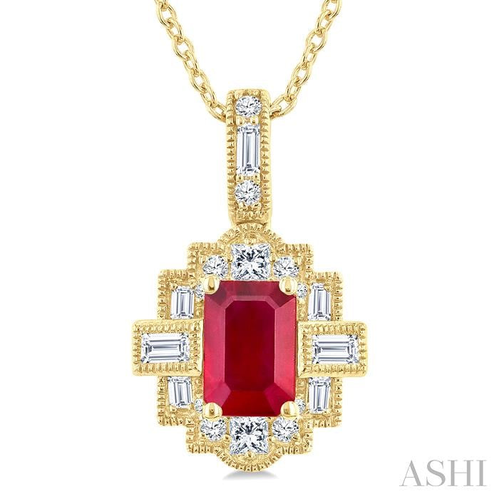 ASHI Emerald Shape Gemstone & Diamond Pendant 58976PPFGPDRBYG