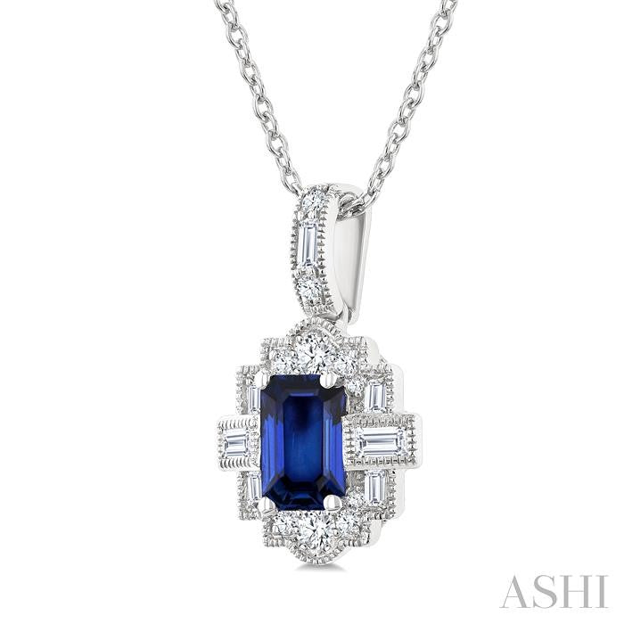 ASHI Emerald Shape Gemstone & Diamond Pendant 58976PPFGPDSPWG