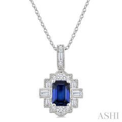 ASHI Emerald Shape Gemstone & Diamond Pendant 58976PPFGPDSPWG