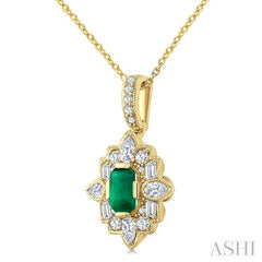 ASHI Emerald Shape Art Deco Gemstone & Diamond Fashion Pendant 58983PPFGPDEMYG