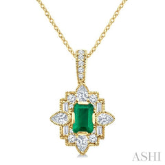 ASHI Emerald Shape Art Deco Gemstone & Diamond Fashion Pendant 58983PPFGPDEMYG
