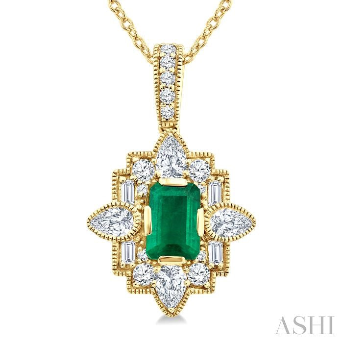 ASHI Emerald Shape Art Deco Gemstone & Diamond Fashion Pendant 58983PPFGPDEMYG