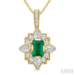 ASHI Emerald Shape Art Deco Gemstone & Diamond Fashion Pendant 58983PPFGPDEMYG