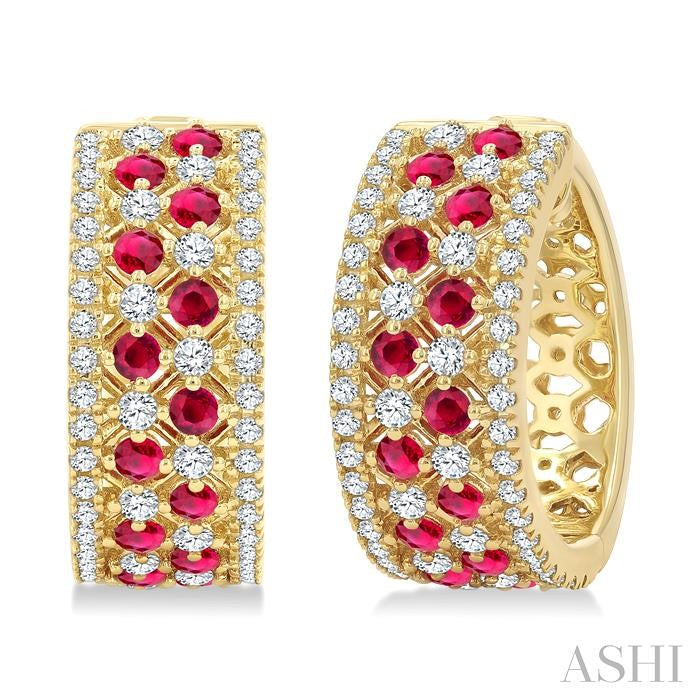 ASHI Gemstone & Diamond Hoop Earrings 59041PPFGERRBYG
