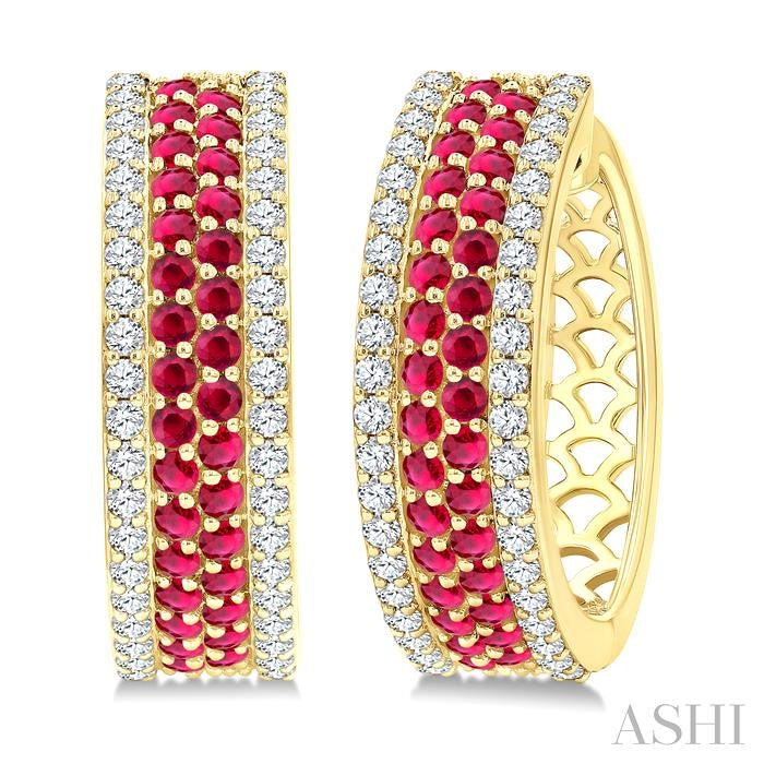 ASHI Gemstone & Diamond Hoop Earrings 59053PPFGERRBYG