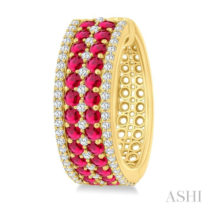 ASHI Gemstone & Diamond Hoop Earrings 59072PPFGERRBYG