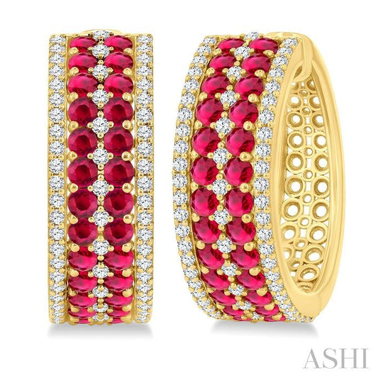 ASHI Gemstone & Diamond Hoop Earrings 59072PPFGERRBYG