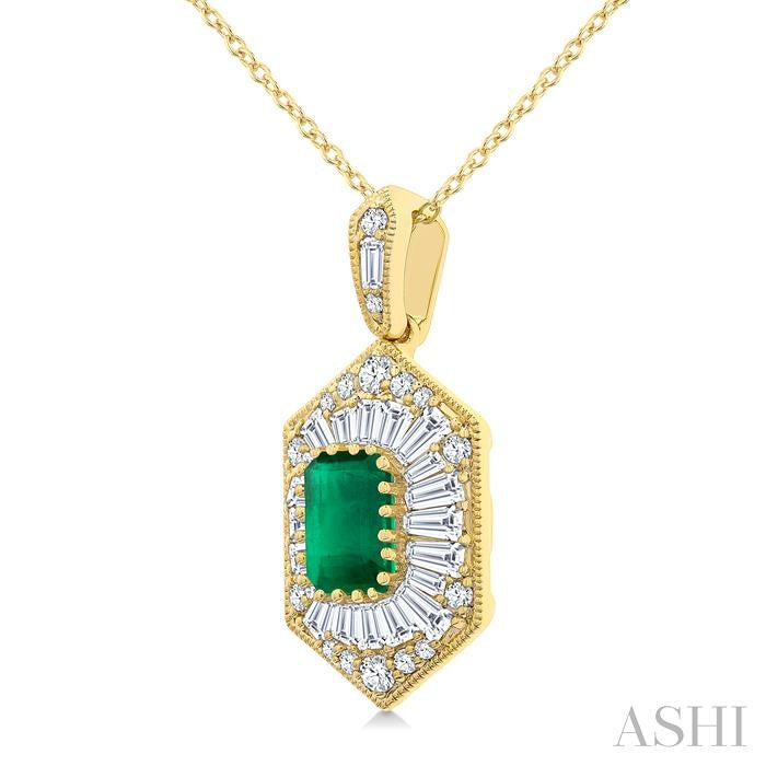 ASHI Emerald Shape Gemstone & Halo Diamond Pendant 59113PPFGPDEMYG