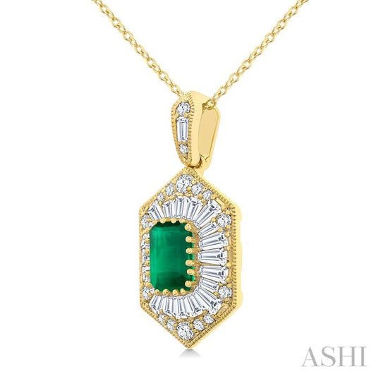 ASHI Emerald Shape Gemstone & Halo Diamond Pendant 59113PPFGPDEMYG