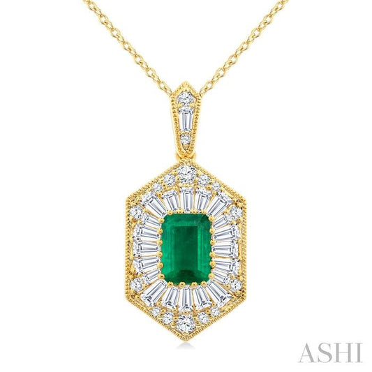ASHI Emerald Shape Gemstone & Halo Diamond Pendant 59113PPFGPDEMYG