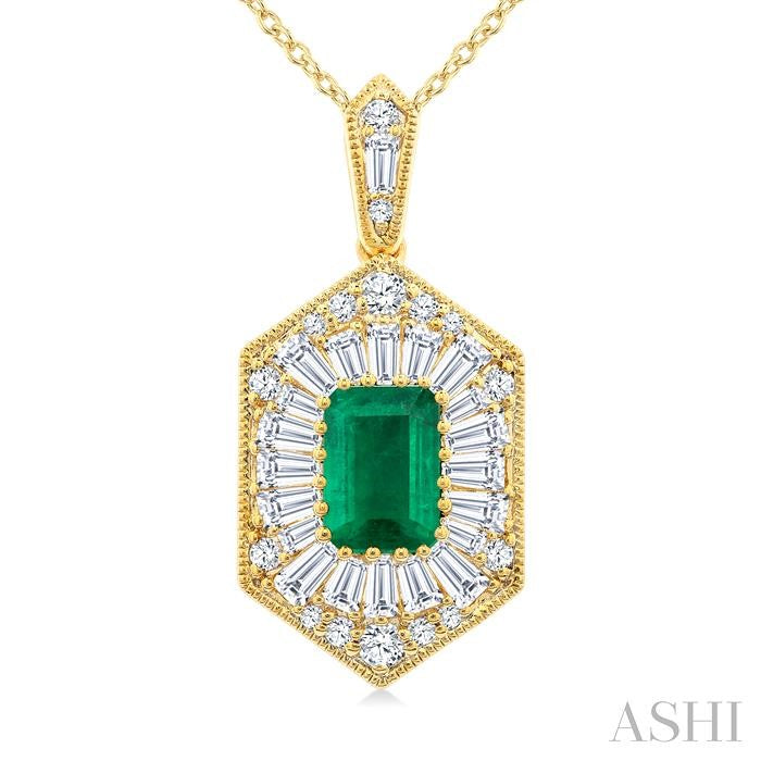 ASHI Emerald Shape Gemstone & Halo Diamond Pendant 59113PPFGPDEMYG