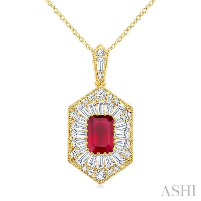 ASHI Emerald Shape Gemstone & Halo Diamond Pendant 59113PPFGPDRBYG