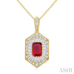 ASHI Emerald Shape Gemstone & Halo Diamond Pendant 59113PPFGPDRBYG