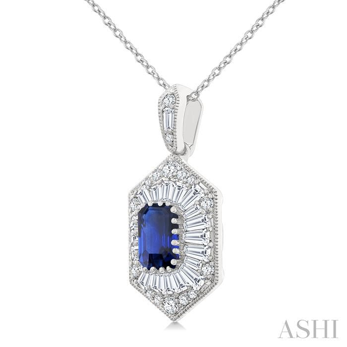 ASHI Emerald Shape Gemstone & Halo Diamond Pendant 59113PPFGPDSPWG